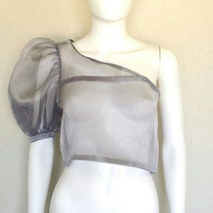 Puff sleeve sheer organza one shoulder top Purple
